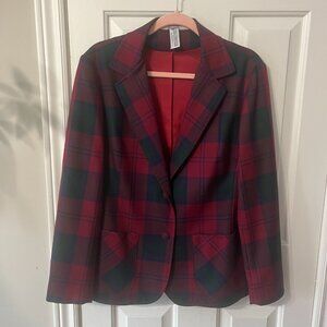 Vintage Pure Virgin Wool Red Plaid Holiday Blazer Made in Canada Women's M/L